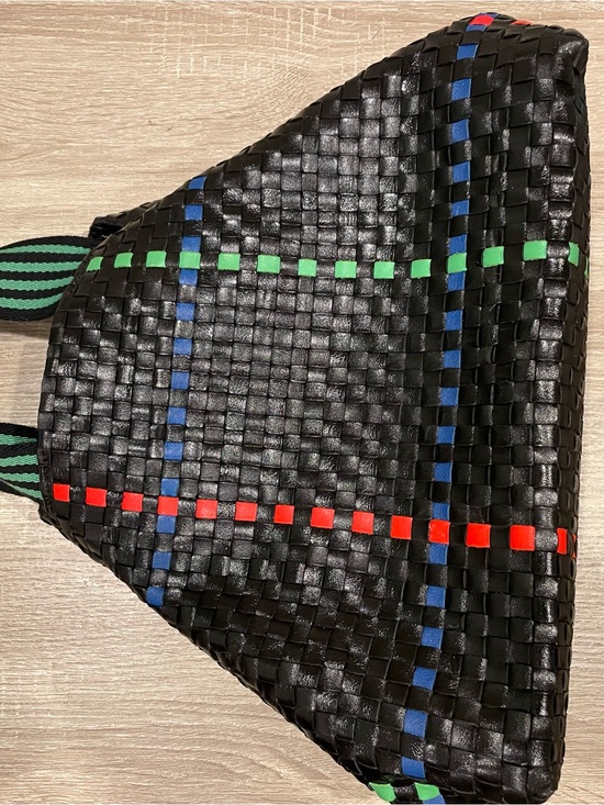Clare V. Handbags - Clare V. Black Woven Leather Shoulder Bag with Red, Blue & Green Accents